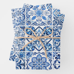 Feuille De Papier Cadeau Carrelage méditerranéen, Portugais, Azulejo, Majol