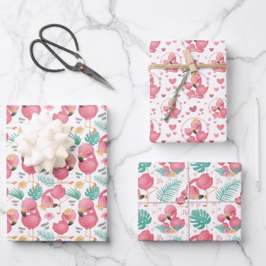 Feuille De Papier Cadeau carrelage mignon maman fille rose flamingo (Recto)