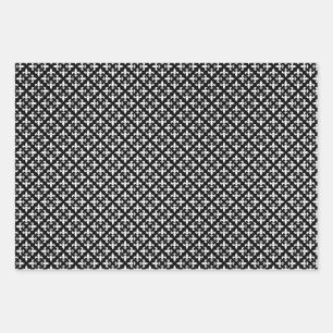 Feuille De Papier Cadeau Carrelage Vintage Fleur De Lis noir et blanc Motif