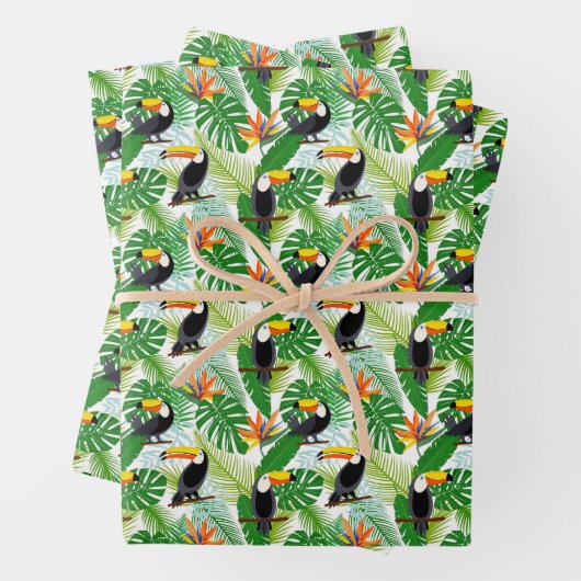Feuille De Papier Cadeau Carrelé fin toucan fête tropical oiseau (En situation)