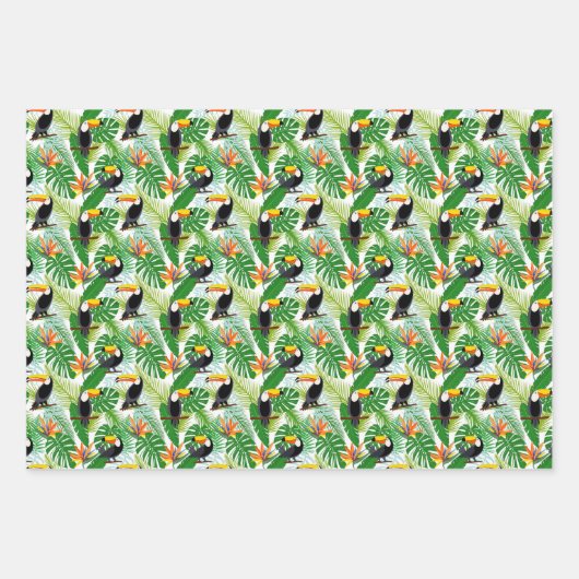 Feuille De Papier Cadeau Carrelé fin toucan fête tropical oiseau (Devant)