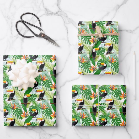 Feuille De Papier Cadeau Carrelé fin toucan fête tropical oiseau (Recto)