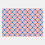 Feuille De Papier Cadeau Carrés blancs et bleus rouges (Devant)