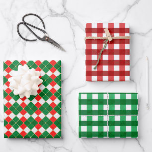 Feuille De Papier Cadeau Carrés Rouge Et Vert