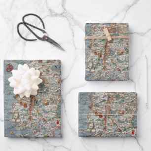 Feuille De Papier Cadeau Carta vintage Marina Carte de Monstre de mer Papie