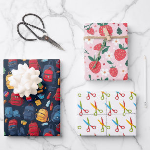 Feuille De Papier Cadeau Cartable Scissors Fraise