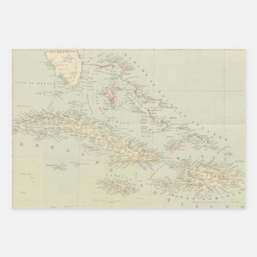 Feuille De Papier Cadeau Carte antique des îles Bahama (Devant)