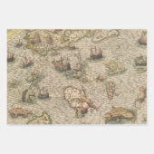 Feuille De Papier Cadeau Carte antique et Créatures marines (Devant 3)