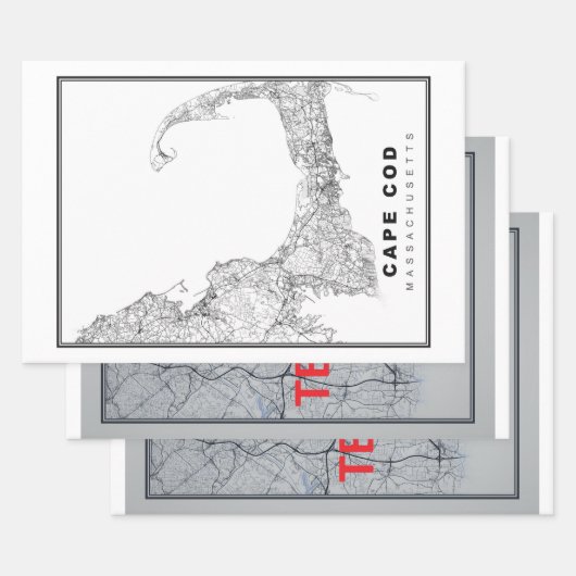 Feuille De Papier Cadeau Carte Cape Cod (Lot)