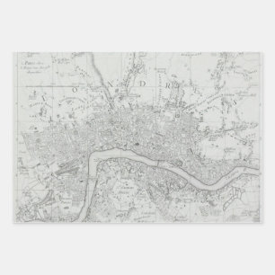 Feuille De Papier Cadeau Carte de la vieille ville de Londres en noir et bl