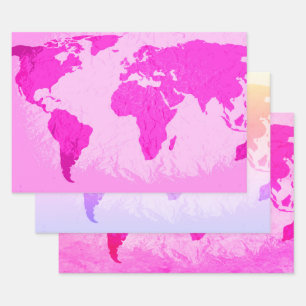 Feuille De Papier Cadeau Carte du monde Voyageur Abstrait rose violet Ombre