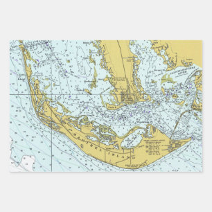 Feuille De Papier Cadeau Carte marine vintage de l'île de Sanibel, Floride