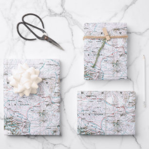 Feuille De Papier Cadeau Carte préliminaire vintage de l'affiche du mont Ev