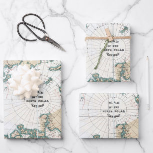 Feuille De Papier Cadeau Carte vintage de l'affiche du pôle Nord