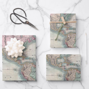 Feuille De Papier Cadeau Carte vintage de l'Amérique du Nord et du Sud 1806