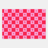 Feuille De Papier Cadeau Cartes Grille rose et rouge (Devant 3)