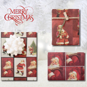 Feuille De Papier Cadeau Cartes vintages du Père Noël des années 1970 3 Coo