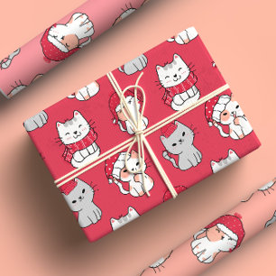 Feuille De Papier Cadeau Carton blanc mignon Noël de chat
