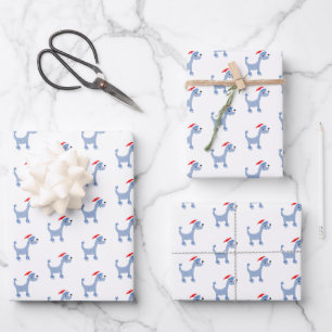 Feuille De Papier Cadeau Cartoon bleu poodé Posh Paws Noël