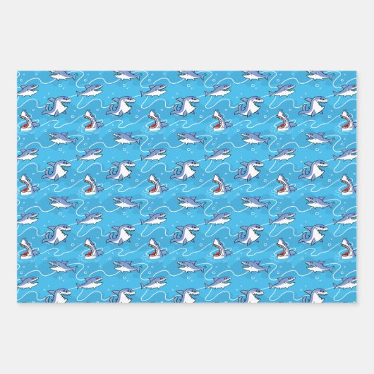 Feuille De Papier Cadeau Cartoon Great White Sharks (Devant)