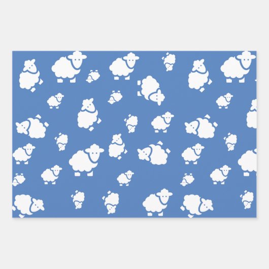 Feuille De Papier Cadeau Cartoon Sheep sur arrière - plan bleu (Devant 3)