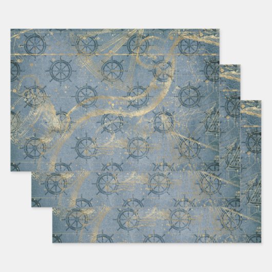 Feuille De Papier Cadeau Casque de navire en bleu (Lot)