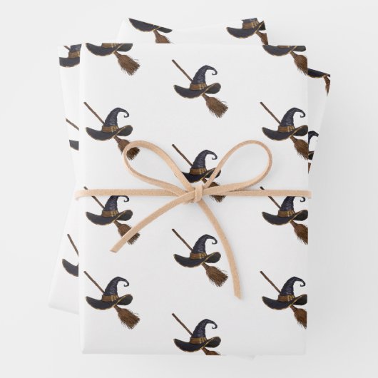 Feuille De Papier Cadeau Casquette de sorcière et Broomstick (En situation)