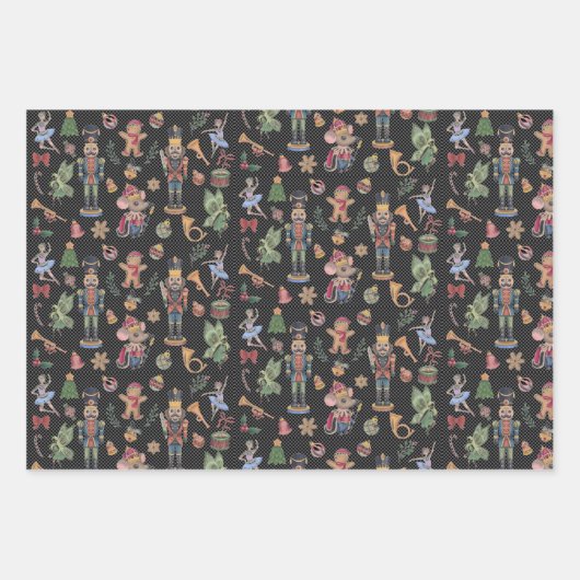 Feuille De Papier Cadeau Casse-noix Trio Plum noir vert (Devant 2)