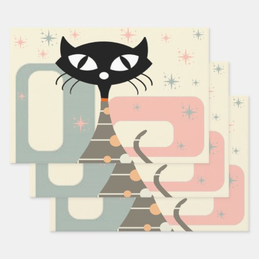 Feuille De Papier Cadeau Cat du milieu du siècle moderne (Lot)
