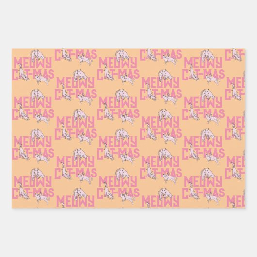 Feuille De Papier Cadeau Cat rose Noël Fête légère (Devant)