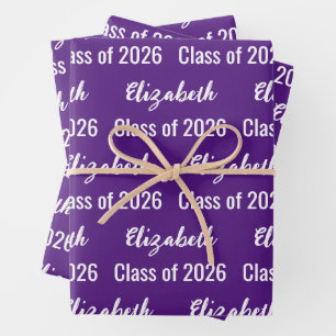 Feuille De Papier Cadeau Catégorie de 2025 Nom du diplômé Royal Purple and 