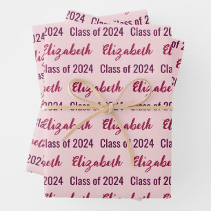 Feuille De Papier Cadeau Catégorie du diplômé de 2024 Nom rose pâle