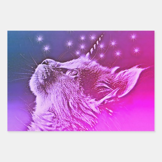 Feuille De Papier Cadeau Caticorn Magical Unicorn Cat sur mesure (Devant)