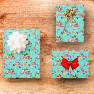 Feuille De Papier Cadeau Célébration d'anniversaire de chiens mignons, moti
