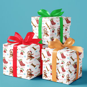Feuille De Papier Cadeau Célébration de Noël avec motif Yorkie noir