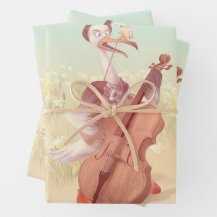 Feuille De Papier Cadeau Cello Stork : Animal de musique classique dans la 