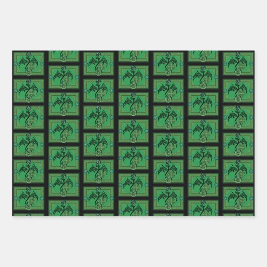 Feuille De Papier Cadeau Celtique irlandais de dragon vert (Devant 2)