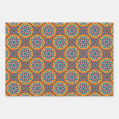 Feuille De Papier Cadeau Cercle bleu mandala rose et jaune (Devant)