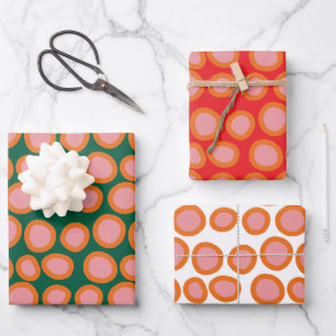 Feuille De Papier Cadeau Cercle Polka Point Imprimer Motif orange et rose