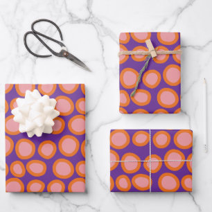 Feuille De Papier Cadeau Cercle Polka Point Imprimer Motif orange et rose