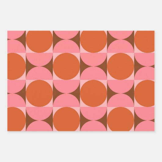 Feuille De Papier Cadeau Cercles abstraits du milieu du siècle rose et oran (Devant)