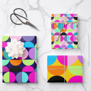 Feuille De Papier Cadeau Cercles colorés modernes du milieu du siècle géomé