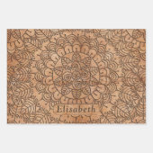 Feuille De Papier Cadeau Cercles floraux en bois sculpté Mandala Personnali (Devant 3)