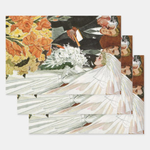 Feuille De Papier Cadeau Cérémonie de mariage vintage avec Mariée et Salle