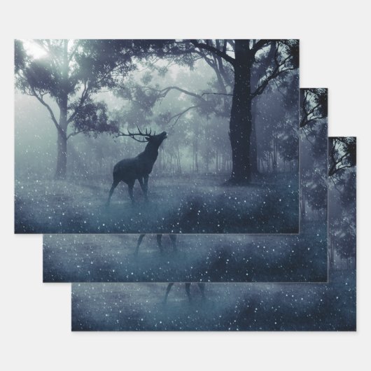 Feuille De Papier Cadeau Cerf avec Antlers dans une forêt ombragée (Lot)