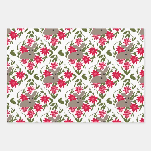 Feuille De Papier Cadeau Cerf de Noël à Woods (Devant)