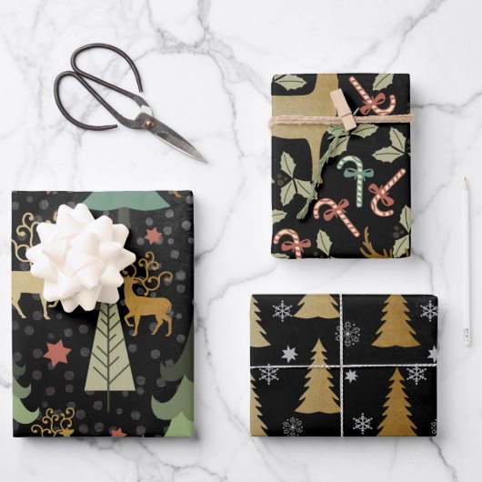Feuille De Papier Cadeau Cerfs de Noël enchantés (Recto)