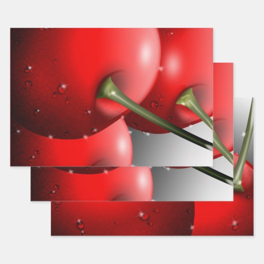 Feuille De Papier Cadeau Cerises avec gouttes de ragoût (Lot)
