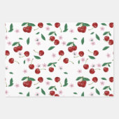 Feuille De Papier Cadeau Cerises rouges botaniques Verdure et fleurs (Devant 2)