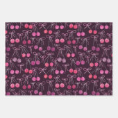 Feuille De Papier Cadeau Cerises Rubans et Bows Motif d'aquarelle (Devant)